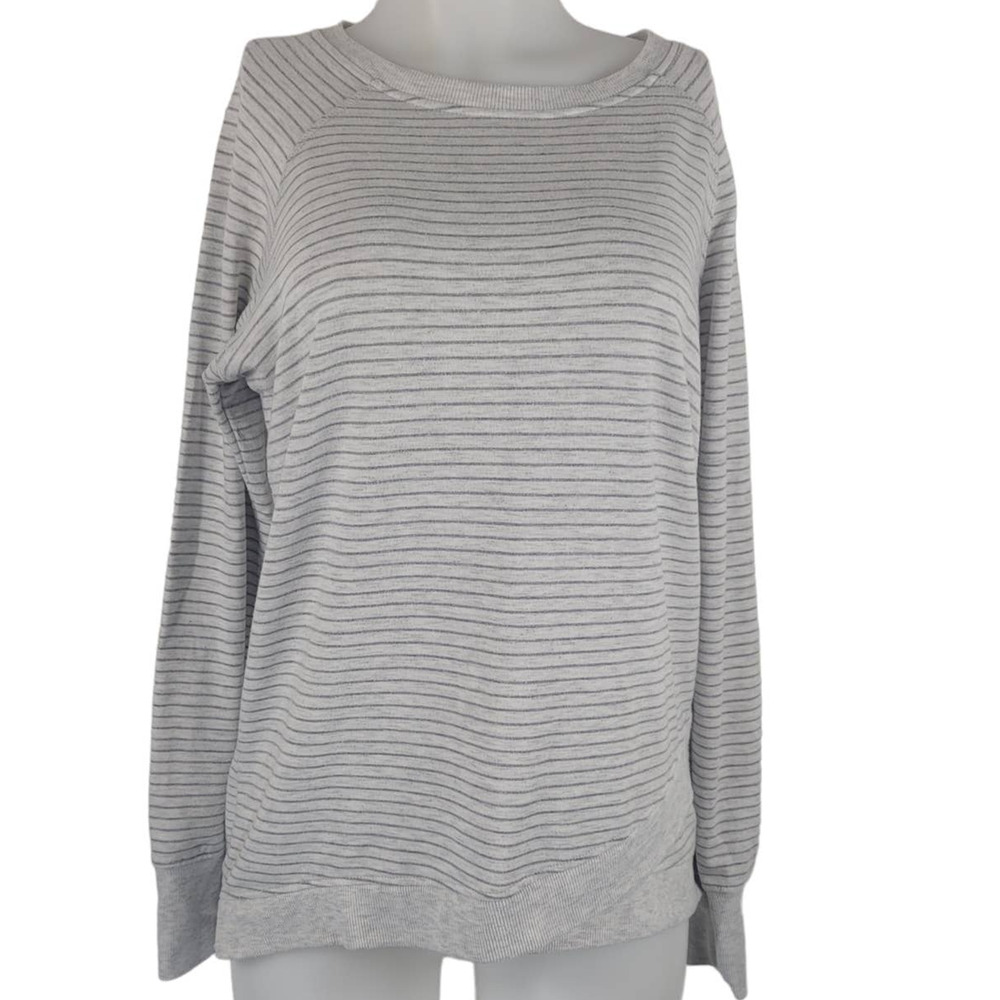 Danskin Heather Gray Stripped Lightweight Athletic Thumbhole Sweatshirt L
